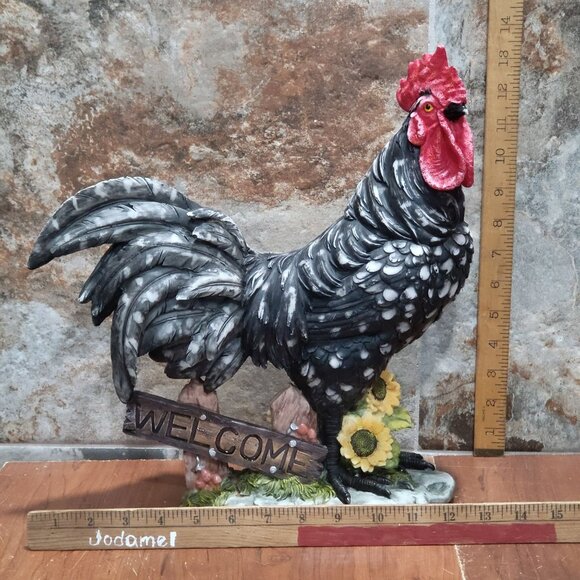 Vintage Crowing Sound Welcome Chicken Rooster Figurine 13 In Tall Farmhouse Deco - Picture 8 of 12